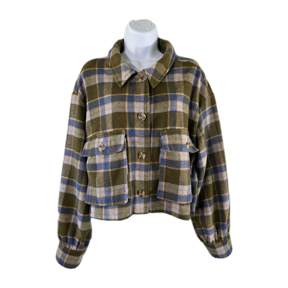 L.A. Hearts Jacket Womens M/L Green Blue Plaid Cropped Shacket Academia Preppy